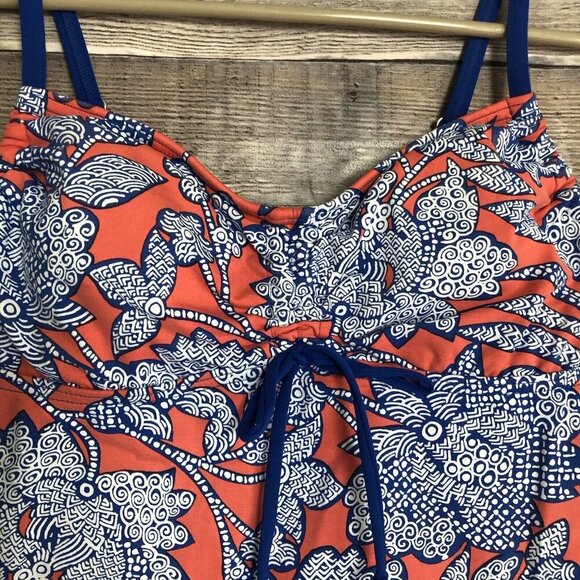 Lands End Tankini Top Size 2 Shelf Bra Padded Underwire Swim Top Bow Front Blue - Picture 3 of 8
